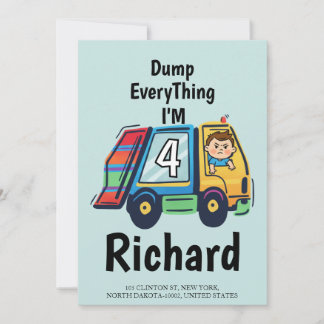 Convite Custom Dump Everything! I'm 4 Garbage Truck Birth