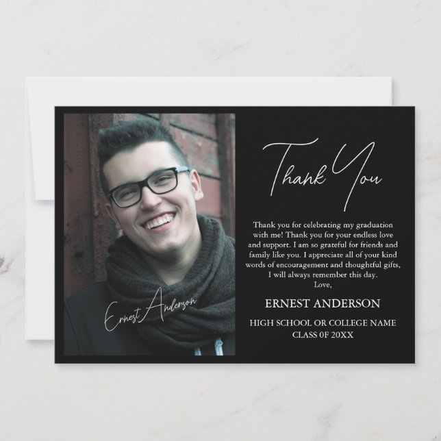 Convite Custom Elegant Photo Graduation Thank You Card (Frente)