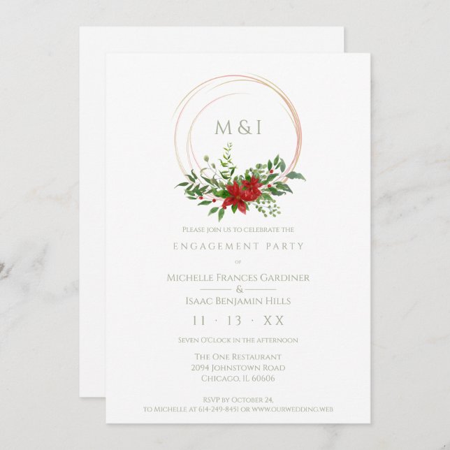 Convite Custom Elegant Poinsettia Christmas Wedding Party (Frente/Verso)
