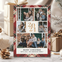 Convite Custom Family Christmas card with 5 Photos Tartan 