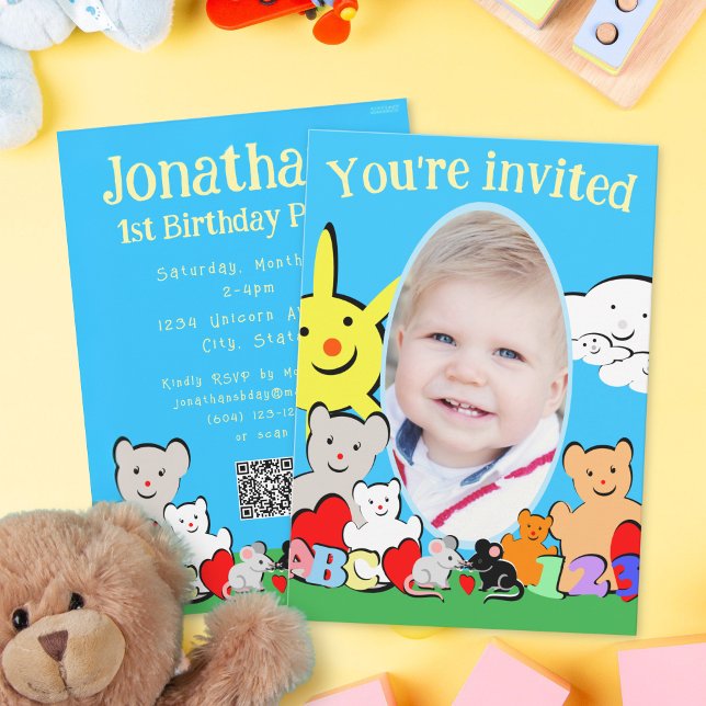 Convite Custom Fun Cute Animals Birthday Party Invitation (Criador carregado)