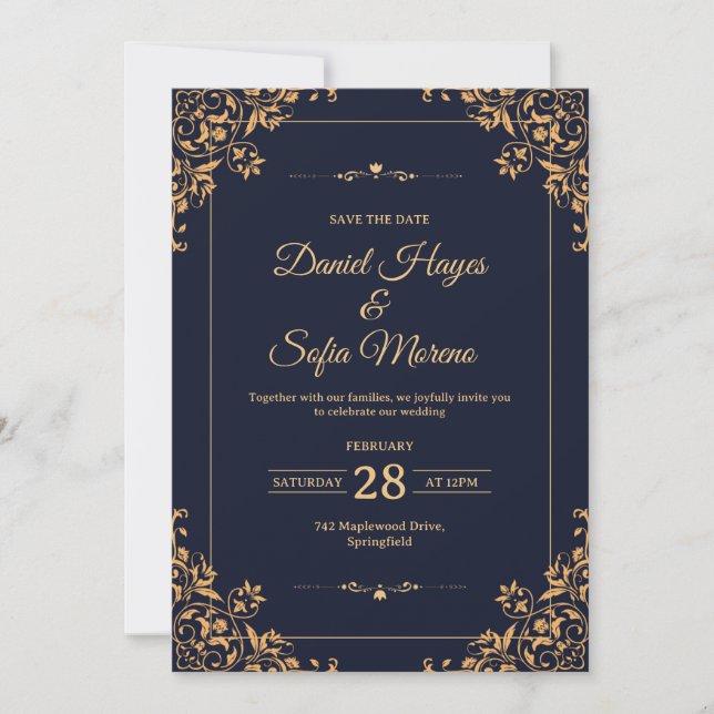 Convite Custom Gold Wedding Invitation |  (Frente)