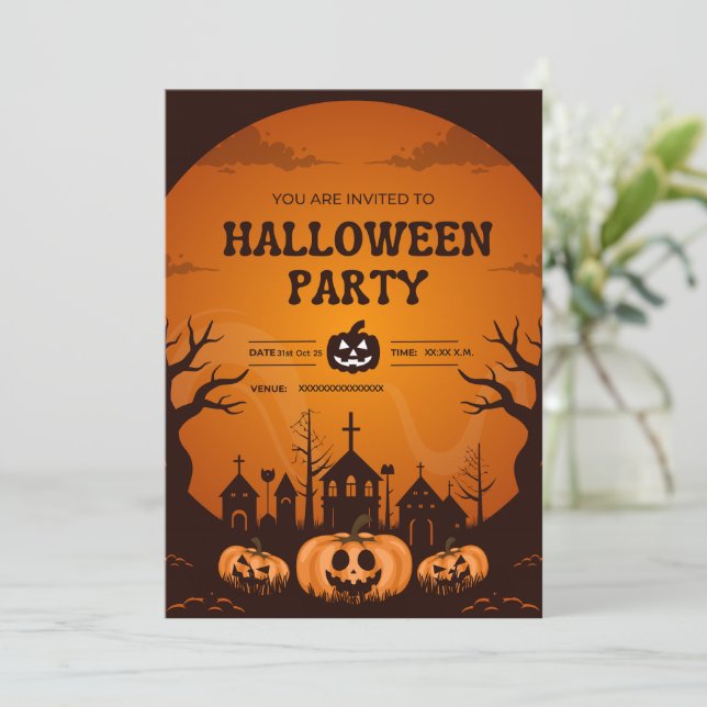 Convite Custom Halloween Party Invitation Card Pumpkin  (Em pé/Frente)