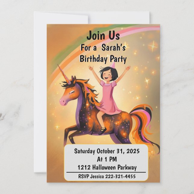 Convite Custom Halloween Unicorn Birthday Party Invitation (Frente)