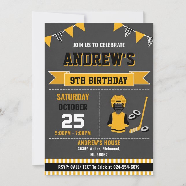 Convite Custom Hockey Sports Birthday Invitation (Frente)