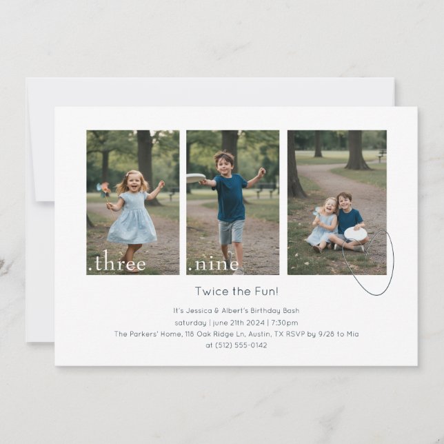 Convite Custom Kids Photo Collage Double Birthday Party (Frente)