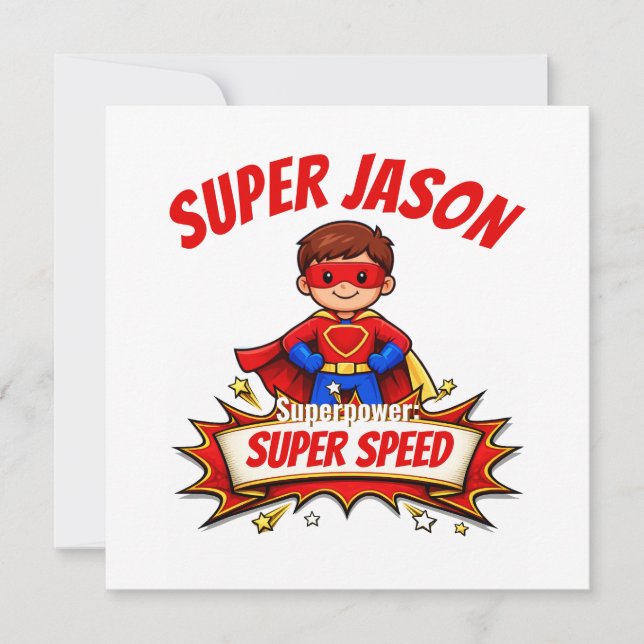 Convite Custom Kids Superhero Name & Superpower (Frente)