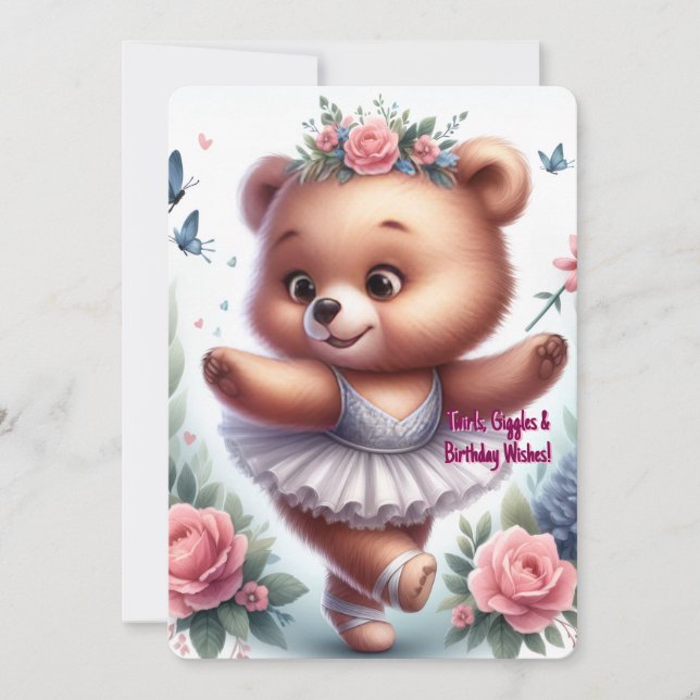 Convite Custom Little Ballerina Bear Birthday Invitation (Frente)