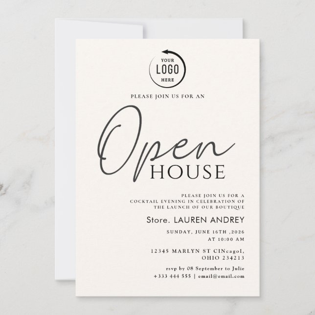 Convite Custom Logo Business Open House Invitation (Frente)