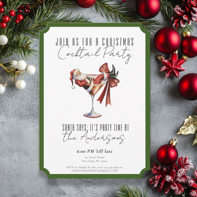 Convite Custom Minimalist Santa Cocktail Christmas Party (Custom Minimalist Santa Cocktail Christmas Party Invitation)