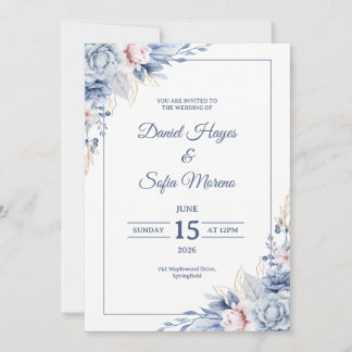 Convite Custom Modern Blue Wedding Invitation
