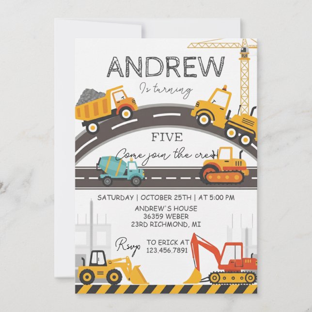 Convite Custom Modern Construction Birthday card (Frente)