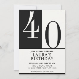 Convite Custom Name & Age Birthday Invite, Black and White