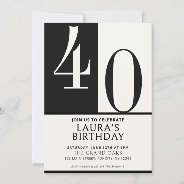 Convite Custom Name & Age Birthday Invite, Black and White (Frente)