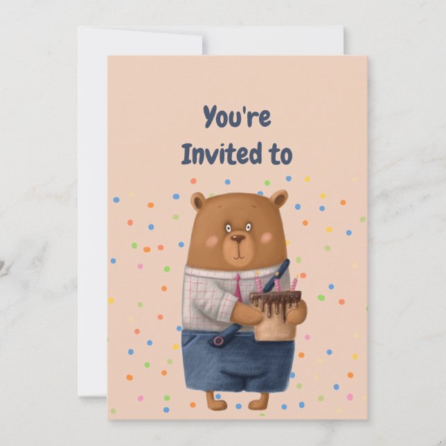 Convite Custom Name Age Birthday Party Teddy Bear Invitati (Frente)