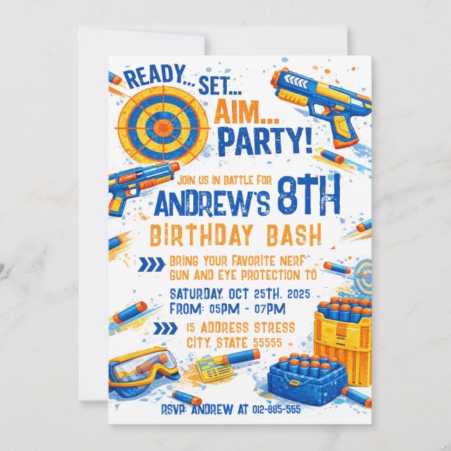 Convite Custom Nerf War Birthday Invitation  (Frente)