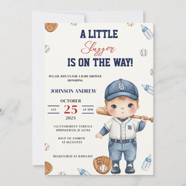 Convite Custom Our Little Slugger Baseball Baby Shower (Frente)