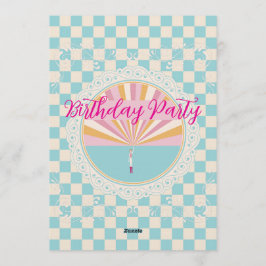 Convite Custom Pastel Blue Checkered Birthday Party