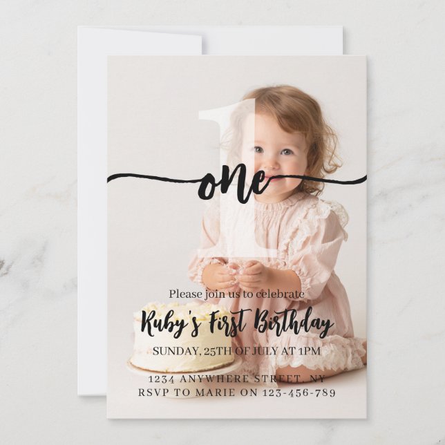 Convite Custom Personalize First Birthday Invitation (Frente)