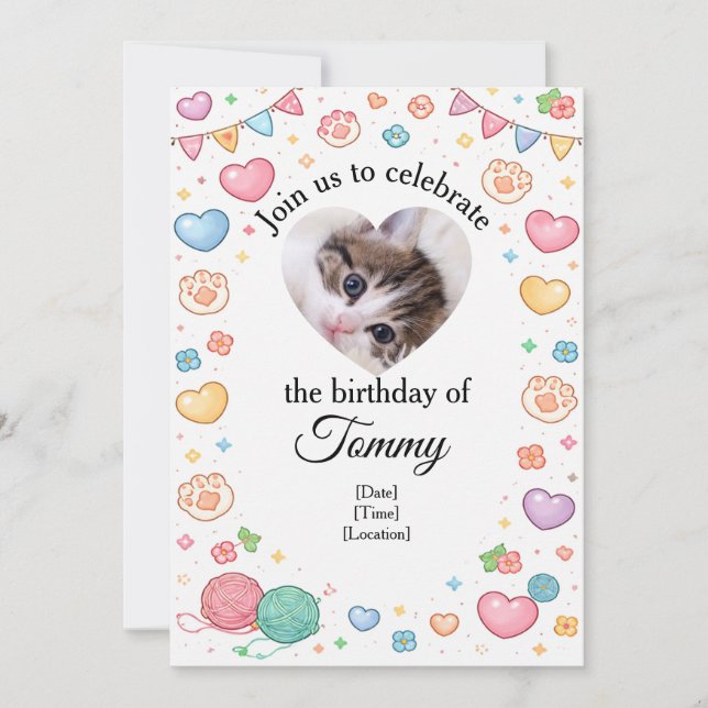 Convite Custom Pet Birthday Invitation with Photo & Name  (Frente)