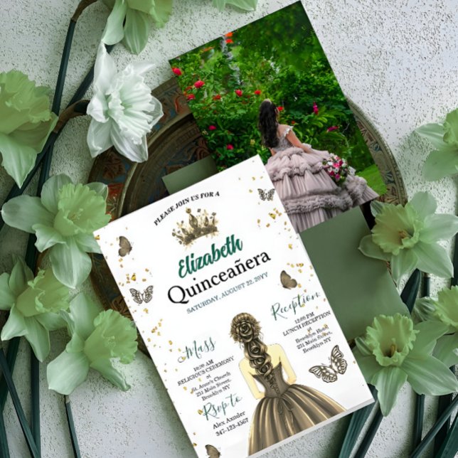 Convite Custom Photo Emerald Green Quinceañera Invite (Criador carregado)