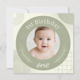 Convite Custom Photo First Birthday - Personalized Sage 
