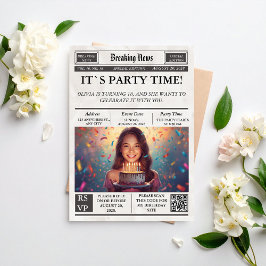 Convite Custom Photo Newspaper Style Birthday Invitation