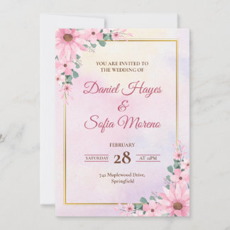 Convite Custom Pink Watercolor Wedding Invitation