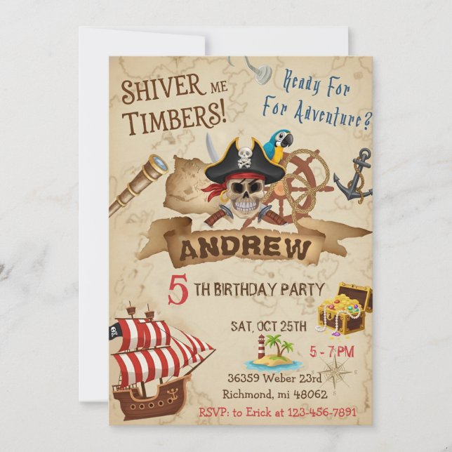 Convite Custom Pirate Party Birthday Card Invitation  (Frente)