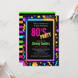 Convite Custom Retro Neon 80's Birthday Party