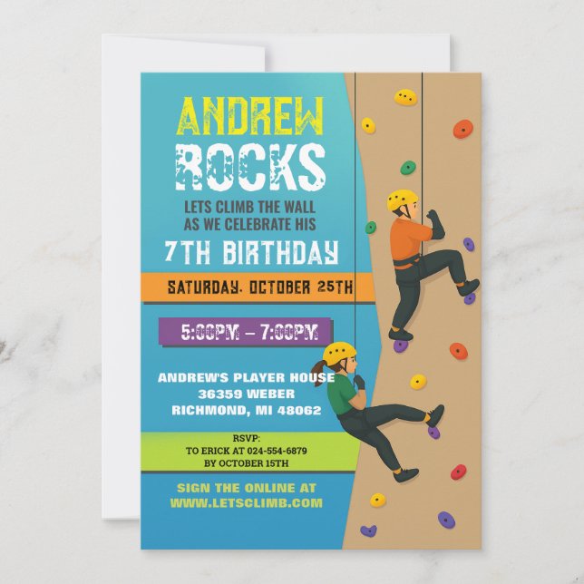 Convite Custom Rock Climbing Birthday Party Invitation (Frente)