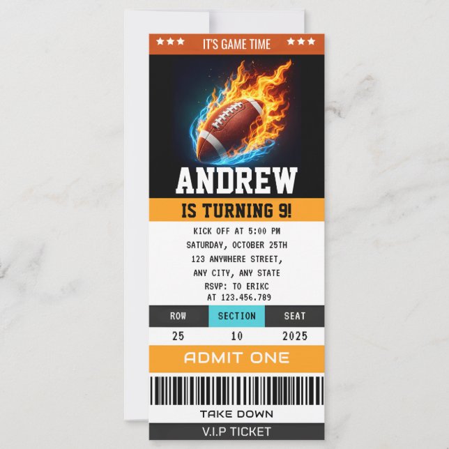 Convite Custom Rugby Birthday Ticket (Frente)
