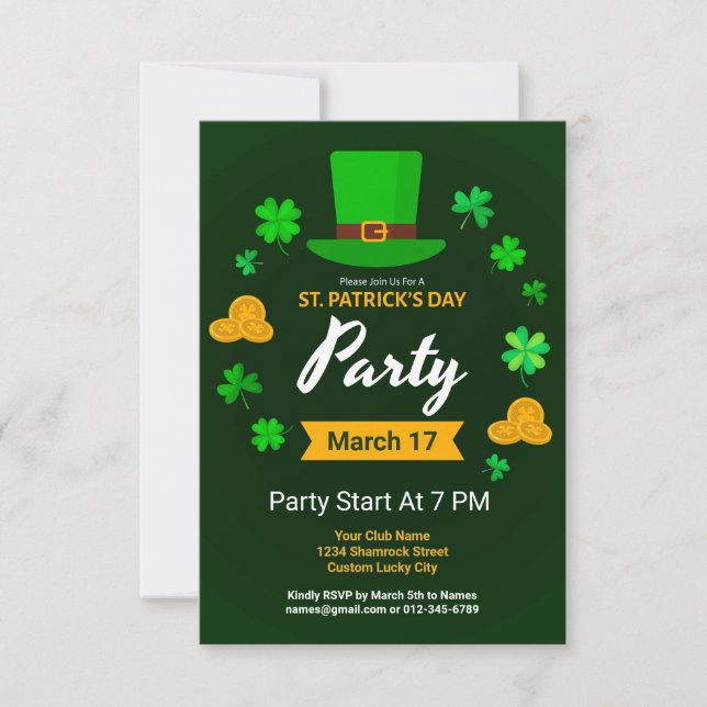 Convite Custom Saint Patrick's Day Irish Themed Party (Frente)