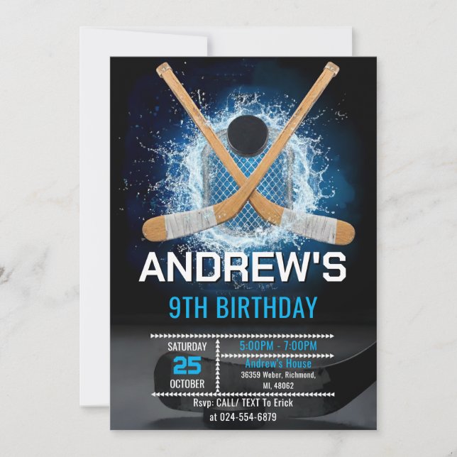 Convite Custom Simple Hockey Birthday Invitation (Frente)