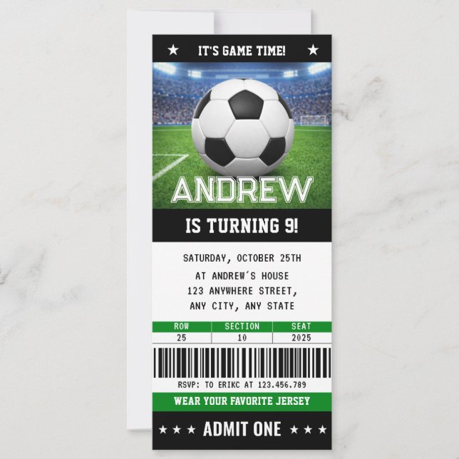 Convite Custom Soccer Ticket Birthday Invitation (Frente)