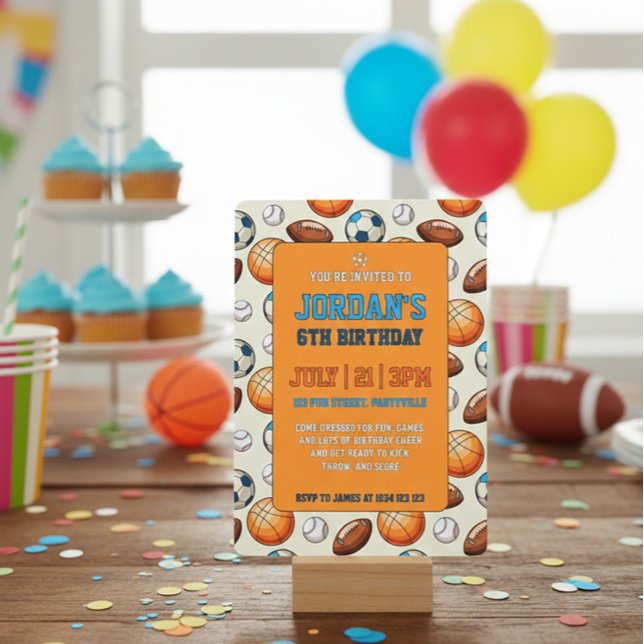 Convite Custom Sports Theme Kids Birthday Invitation (Criador carregado)