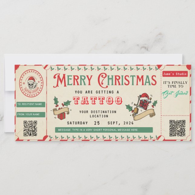 Convite Custom Tattoo GiftCard Ticket Certificate Voucher (Frente)
