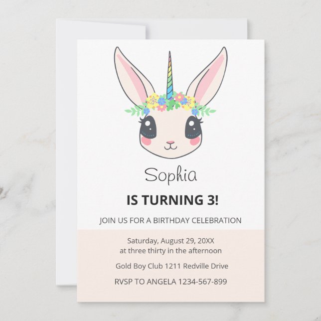 Convite Custom Unicorn Cute Pink Birthday Party Invitation (Frente)