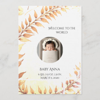 Convite Custom Watercolor Floral Birth Announcement Card