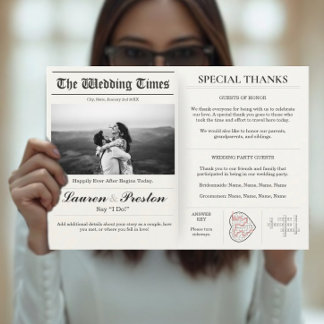 Convite Custom Wedding Newspaper - Fun Guest Activity Book