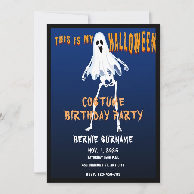 CONVITE CUSTOME HALLOWEEN COSTUME BIRTHDAY PARTY  (Frente)