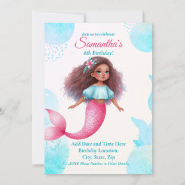 Convite Customizable African American Mermaid Party