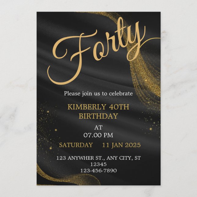 Convite customizable birthday invite Elegant Birthday Card (Frente)
