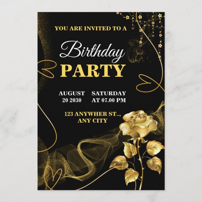 Convite Customizable Birthday Invite elegant birthday card (Frente)