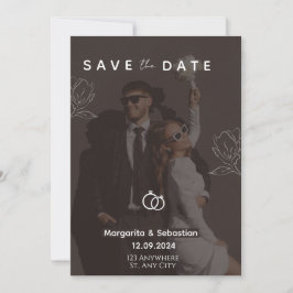 Convite Customizable Chic Black with photo save the date 