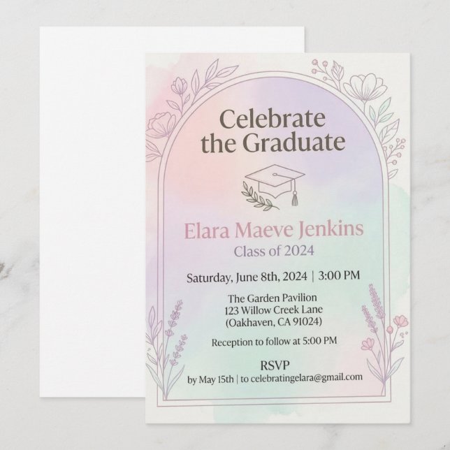 Convite Customizable College Graduation Announcement Card (Frente/Verso)