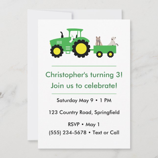 Convite Customizable Farm Tractor Birthday Invitation (Frente)
