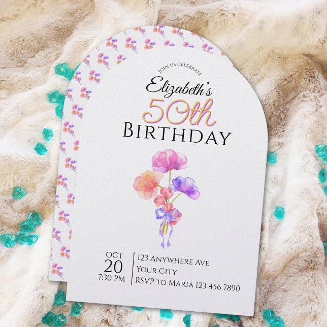 Convite Customizable Floral Minimalist Milestone Birthday  (Criador carregado)