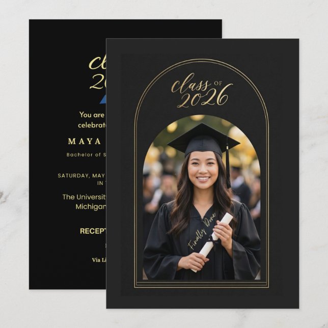 Convite Customizable Graduate Celebration Invite | Elegant (Frente/Verso)