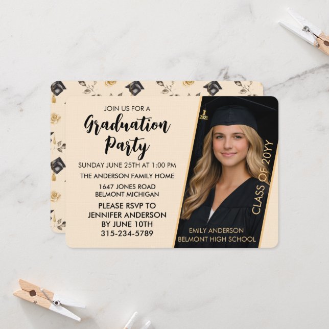 Convite Customizable Graduation Invitation with Photo  (Frente/Verso In Situ)